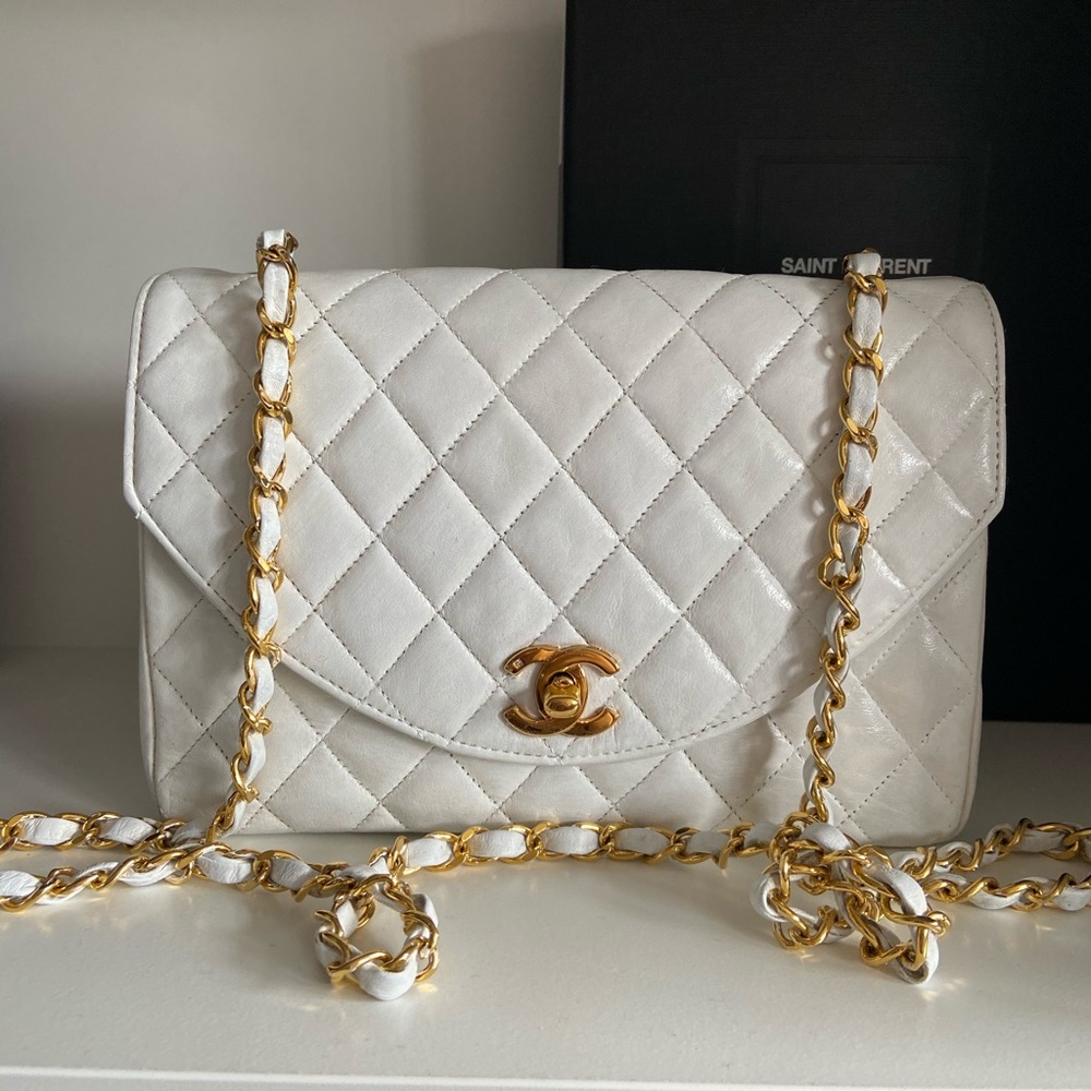 Vintage White Chanel Matelasse 24k Gold Hardware